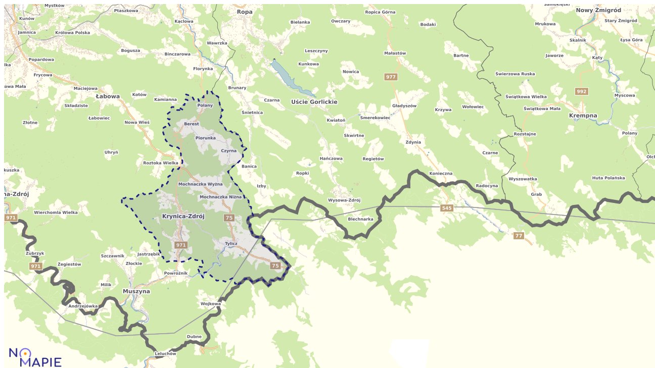 Mapa obszarów ochrony przyrody Krynicy-Zdroju	