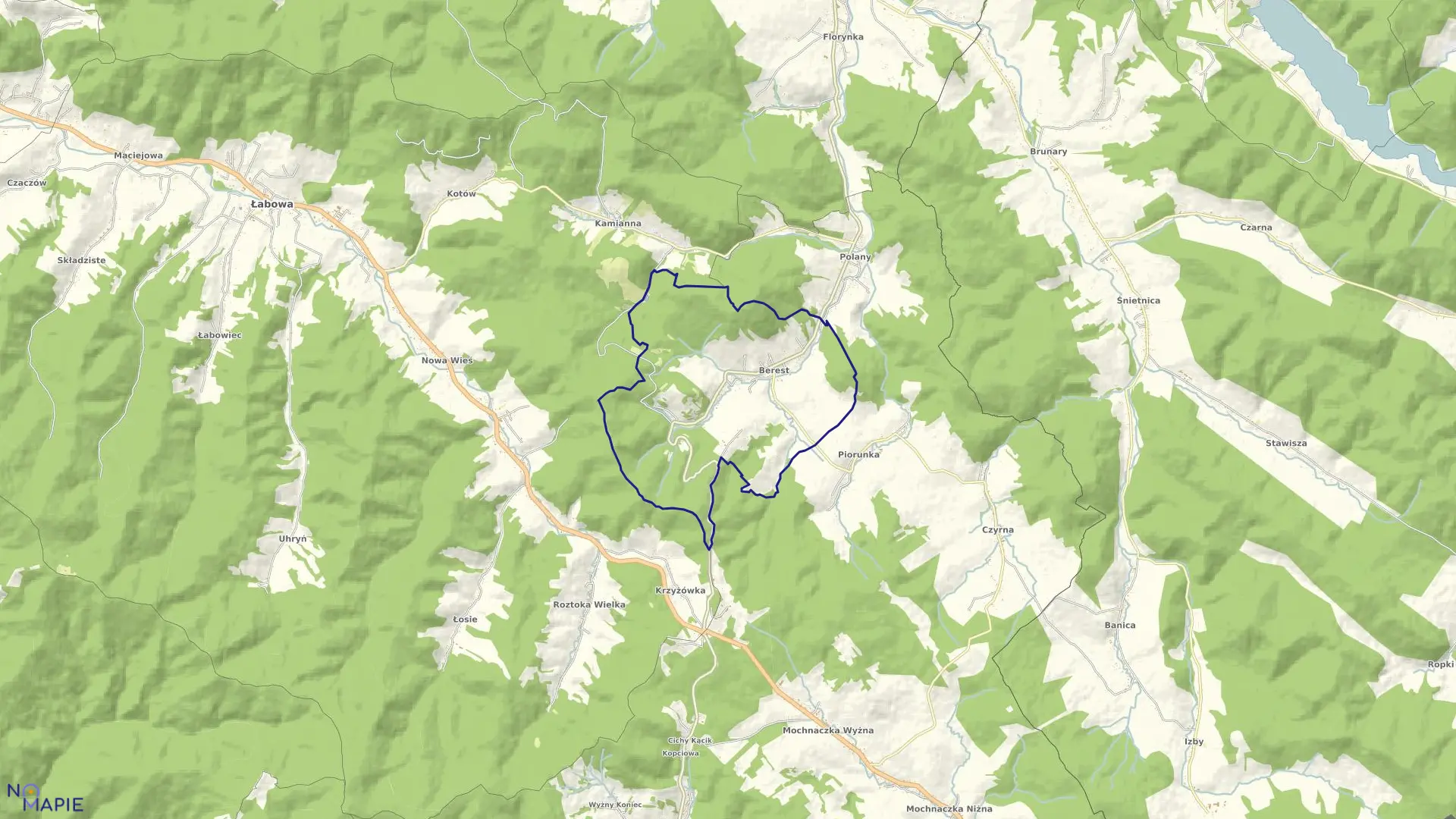 Mapa obrębu Berest w gminie Krynica-Zdrój