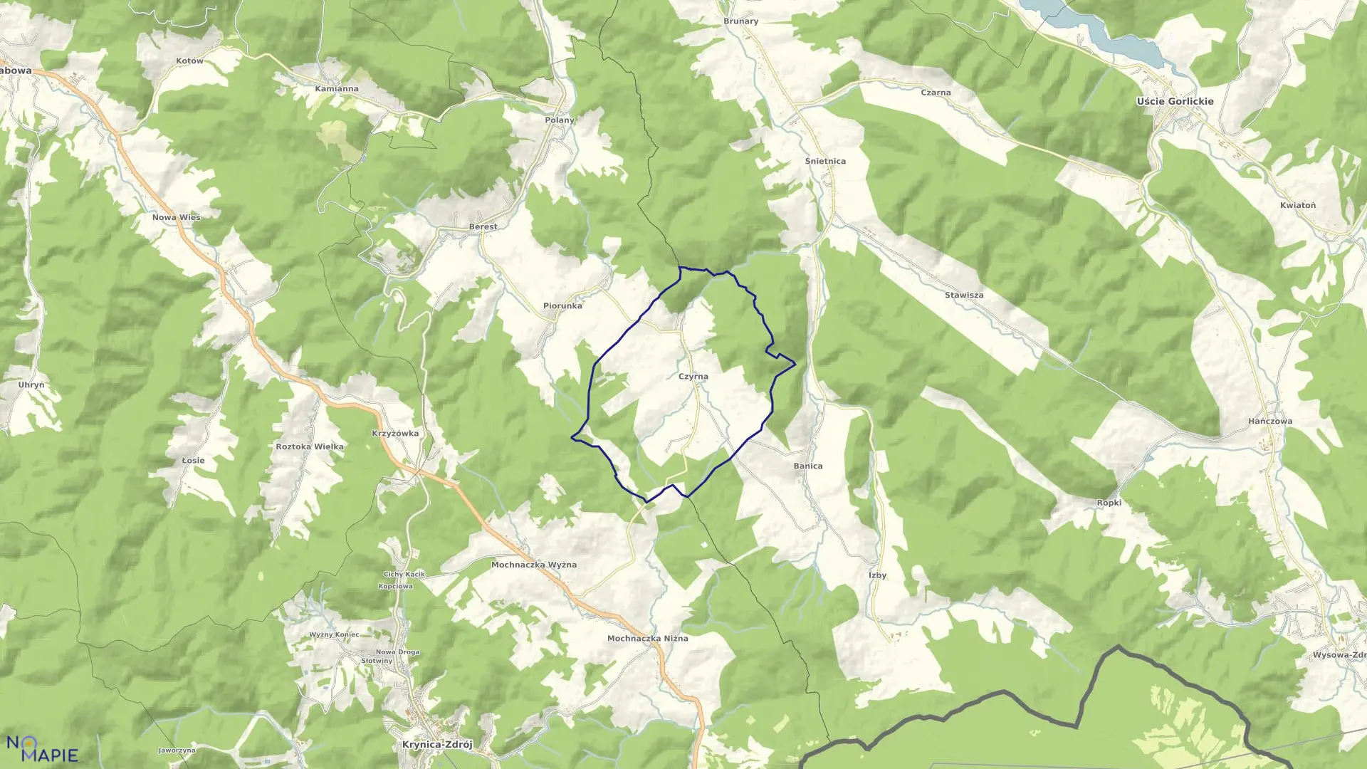 Mapa obrębu Czyrna w gminie Krynica-Zdrój