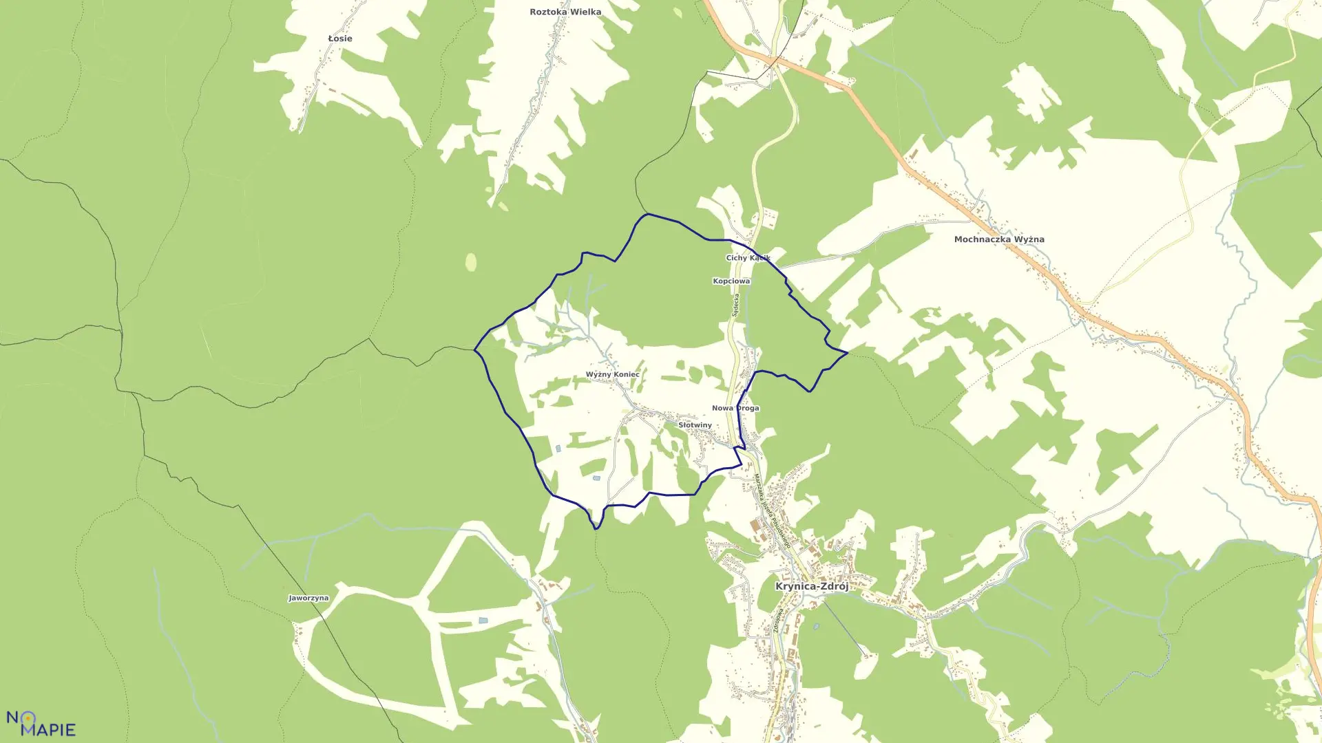 Mapa obrębu Krynica Słotwiny w gminie Krynica-Zdrój