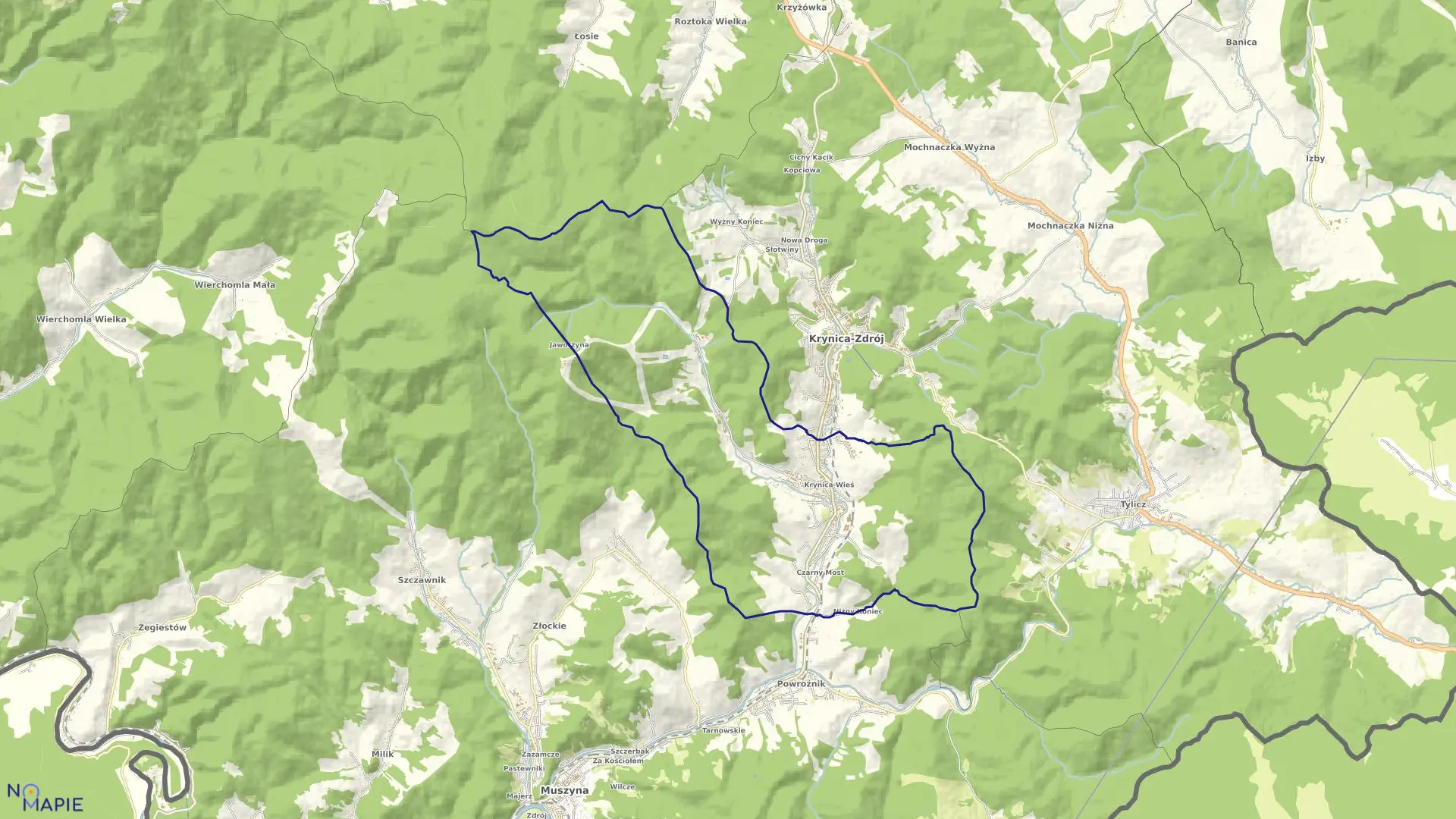 Mapa obrębu Krynica Wieś w gminie Krynica-Zdrój