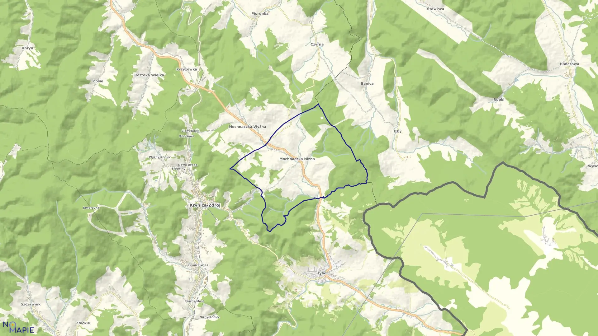 Mapa obrębu Mochnaczka Niżna w gminie Krynica-Zdrój