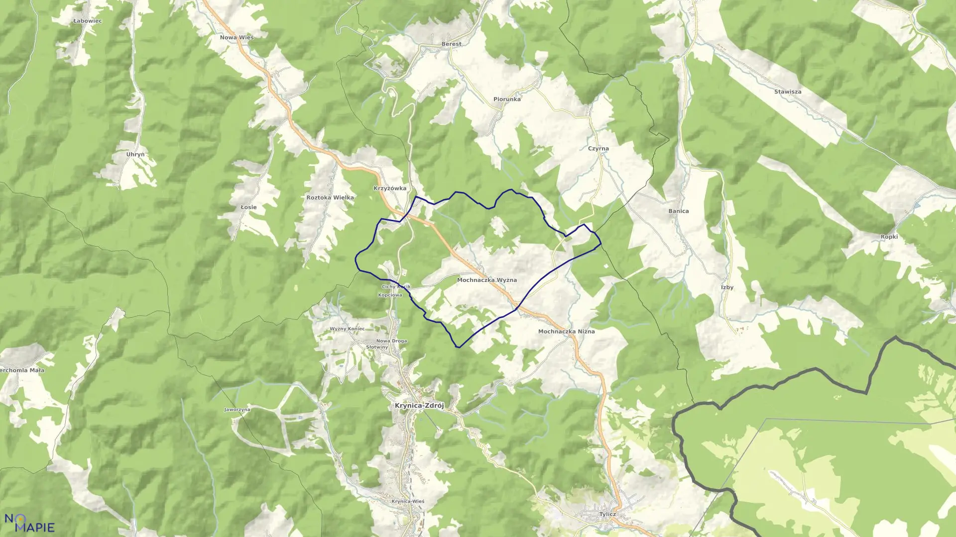 Mapa obrębu Mochnaczka Wyżna w gminie Krynica-Zdrój