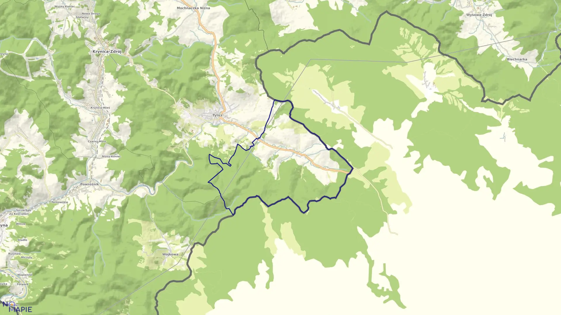 Mapa obrębu Muszynka w gminie Krynica-Zdrój